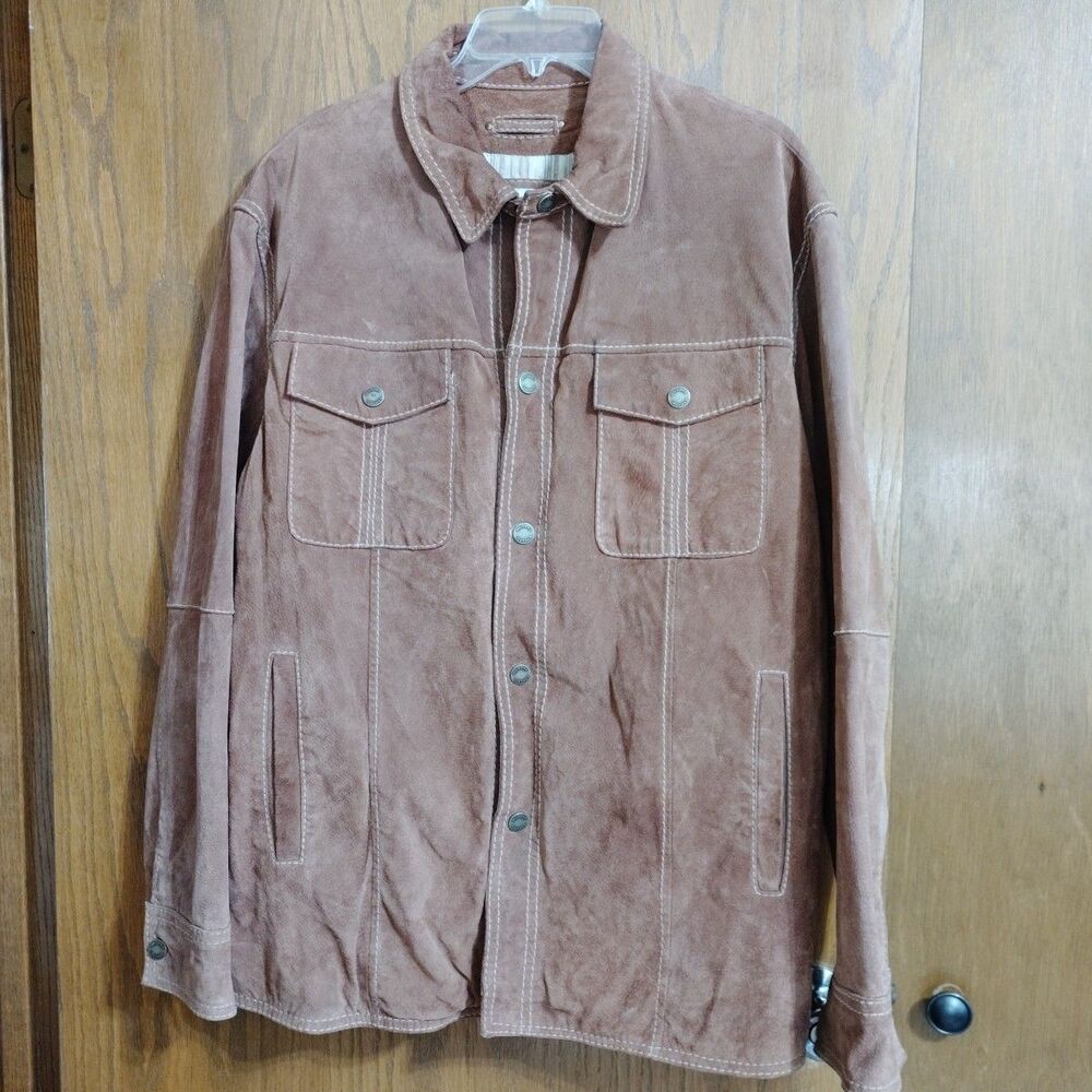 Wilsons Leather Suede Jacket Sz XL Snap Front Brown Coat Vintage Barn